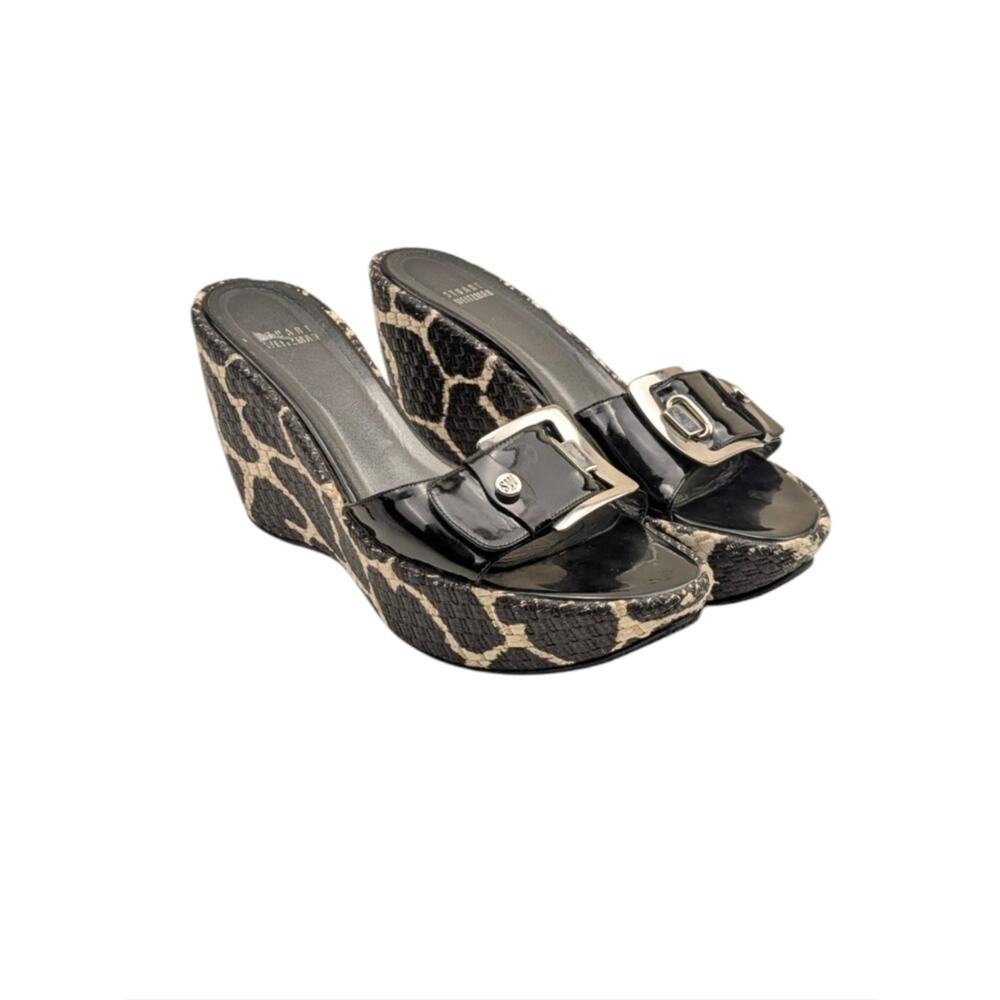 Stuart Weitzman Clipper Giraffe Print Patent Leather Wedge Slides Size 9 S4057 - Picture 6 of 13